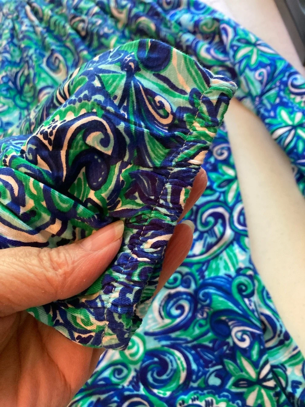 Printed Peasant Blouse in Blue & Green Swirl - Picture 8 of 8